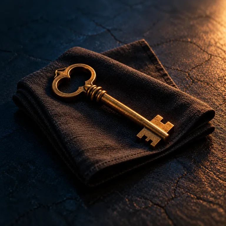 Llave de latón sobre tela.